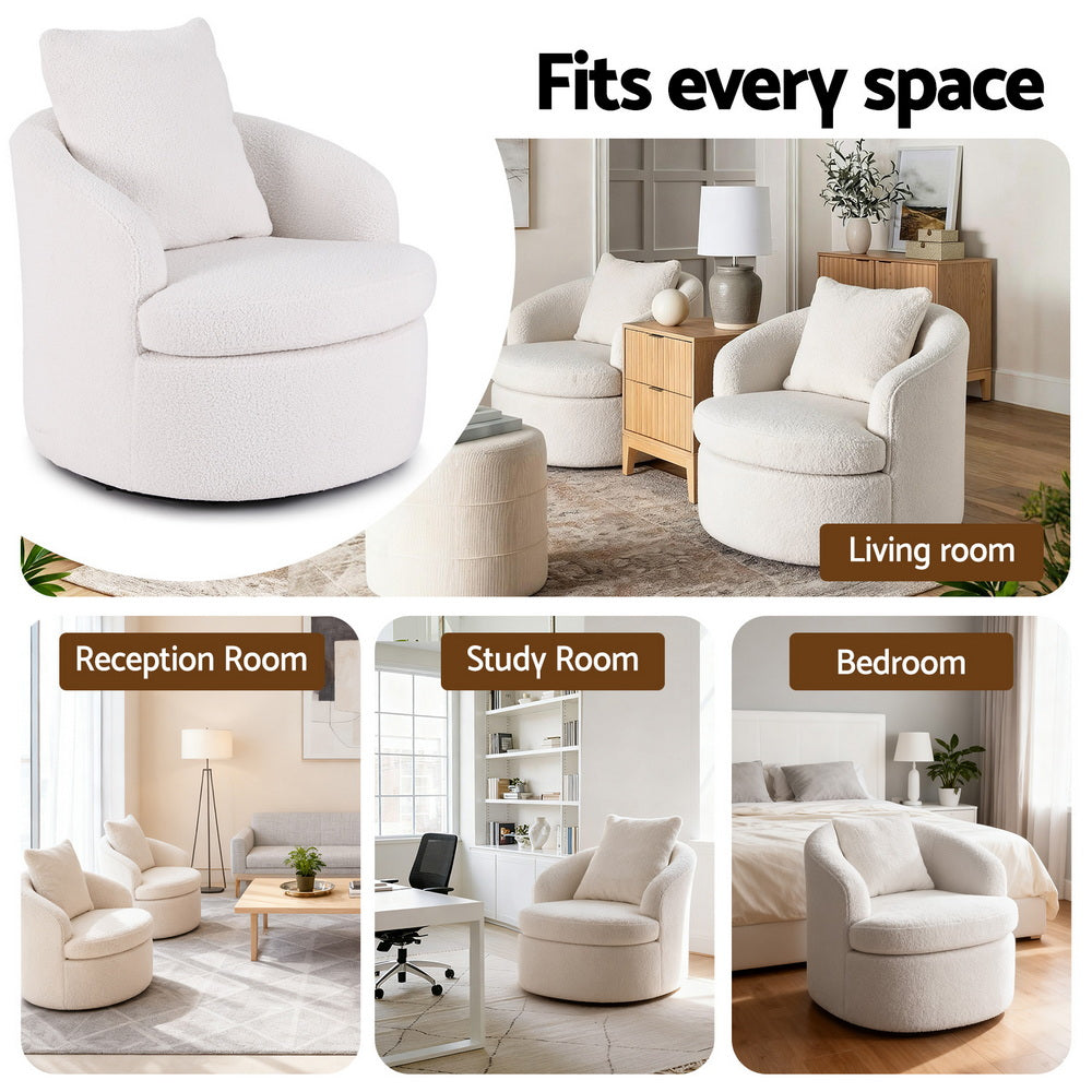 Killian Boucle Swivel Armchair White