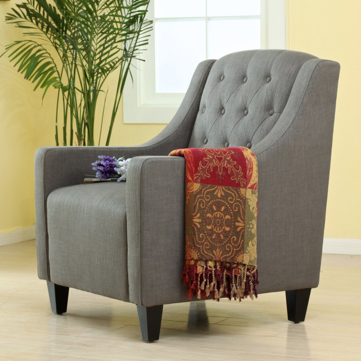 Nottingham Tufted Armchair & Footstool Set Grey