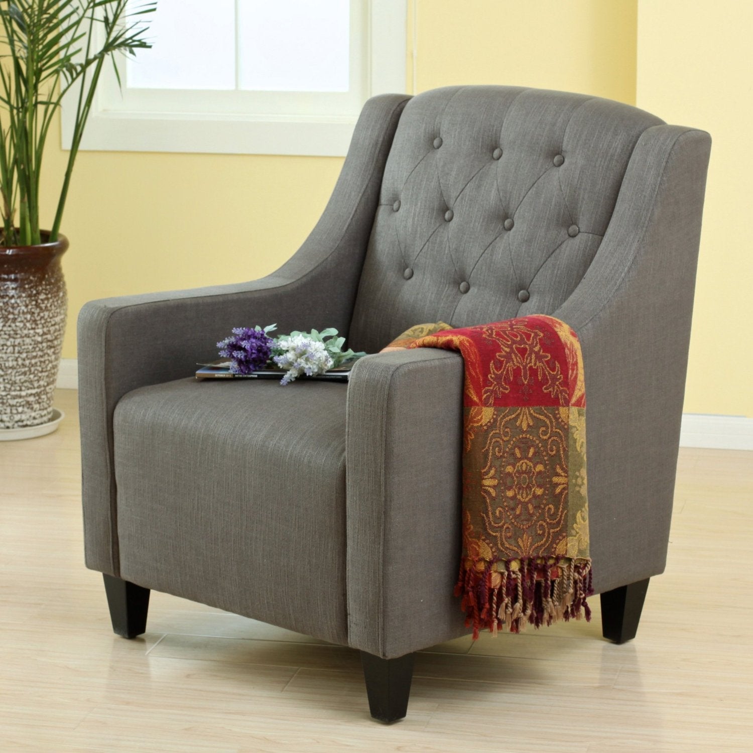 Nottingham Tufted Armchair & Footstool Set Grey