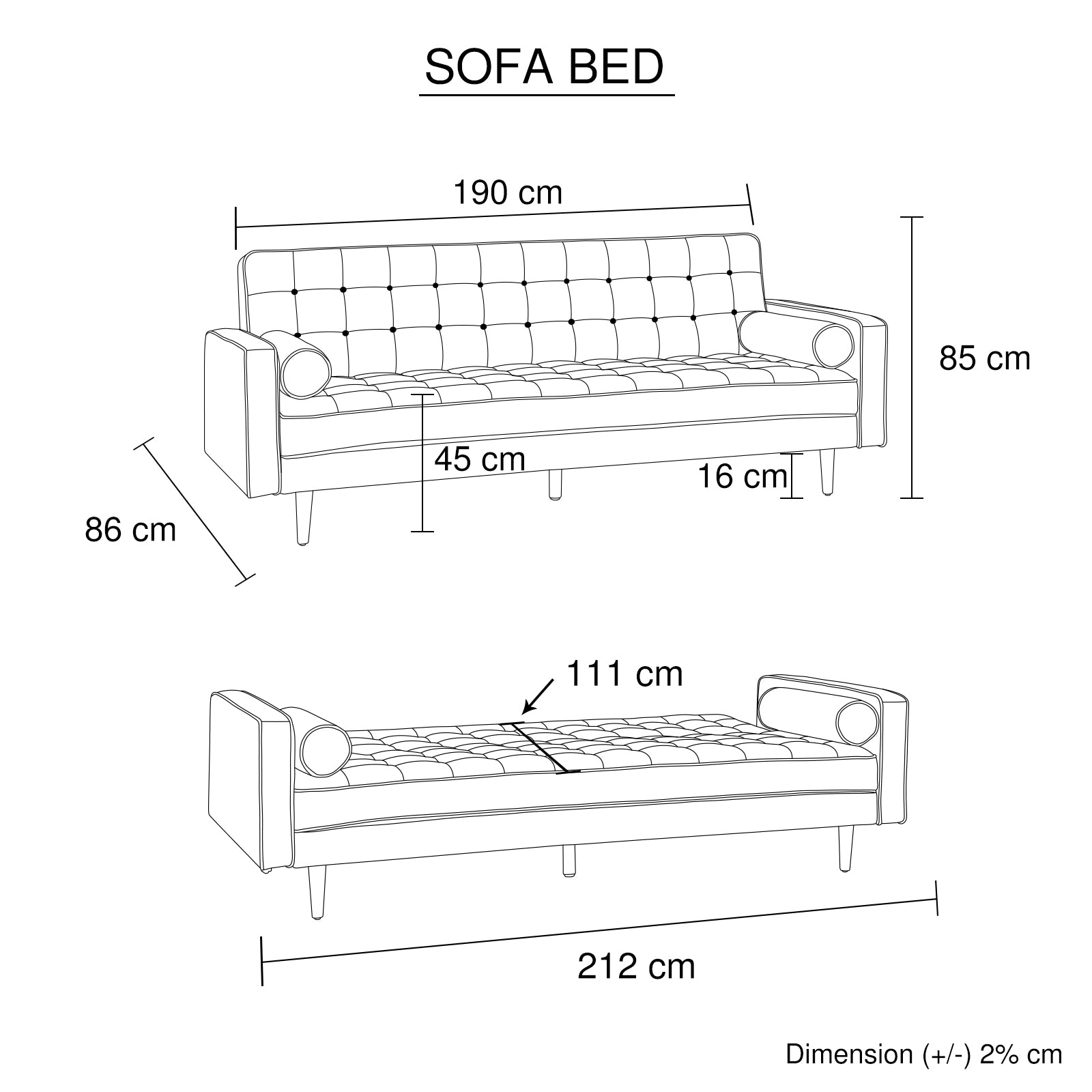 Plast 3 Seater Sofa Bed Beige