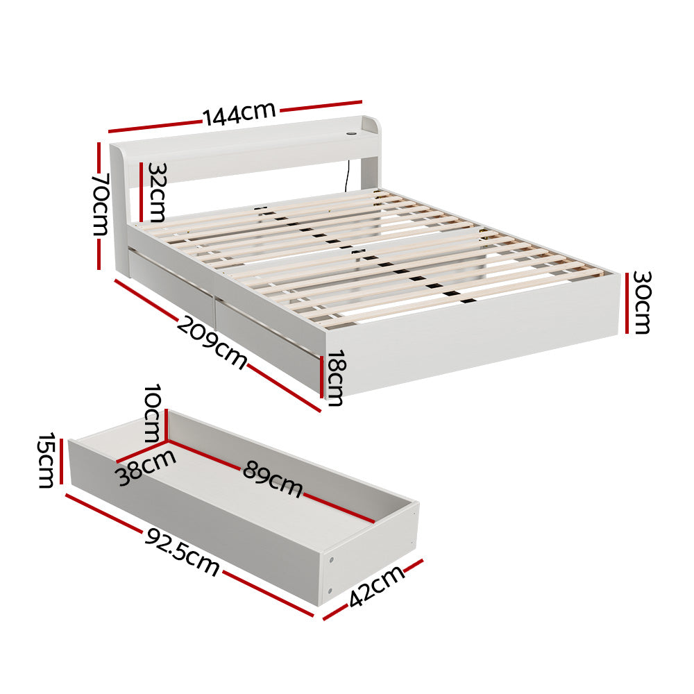 Cassandra 2 Drawer Double Bed Frame White