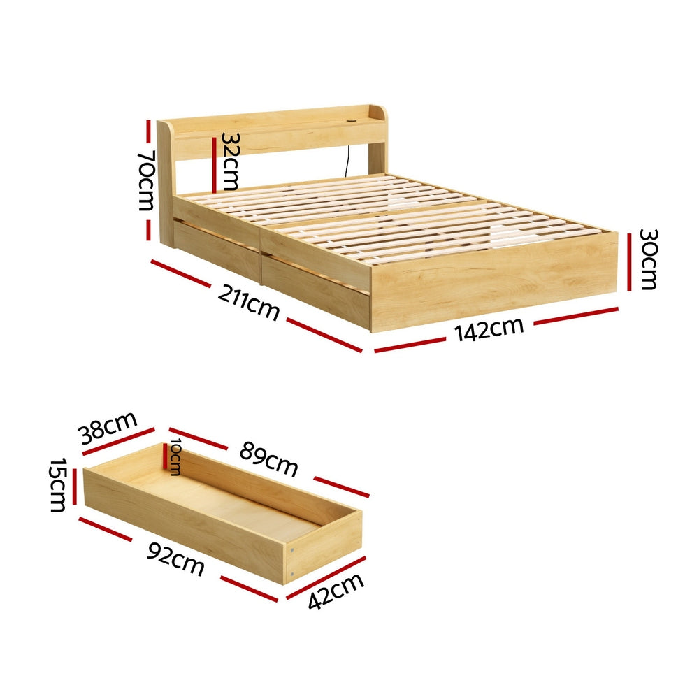 Cassandra 2 Drawer Double Bed Frame Oak