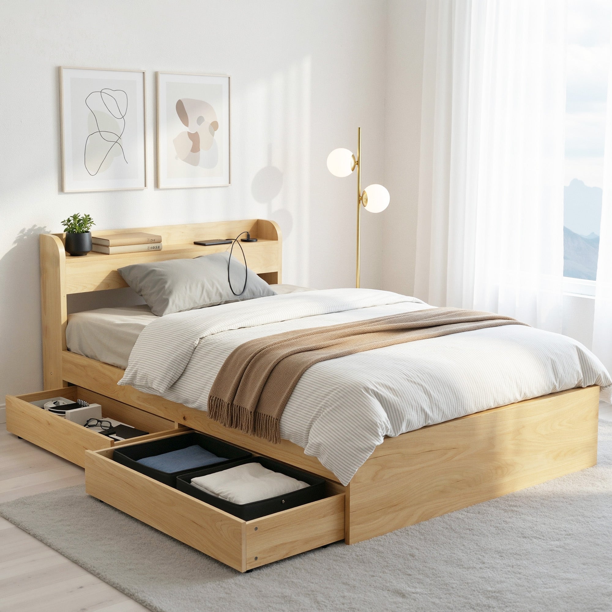 Cassandra 2 Drawer King Single Bed Frame Oak