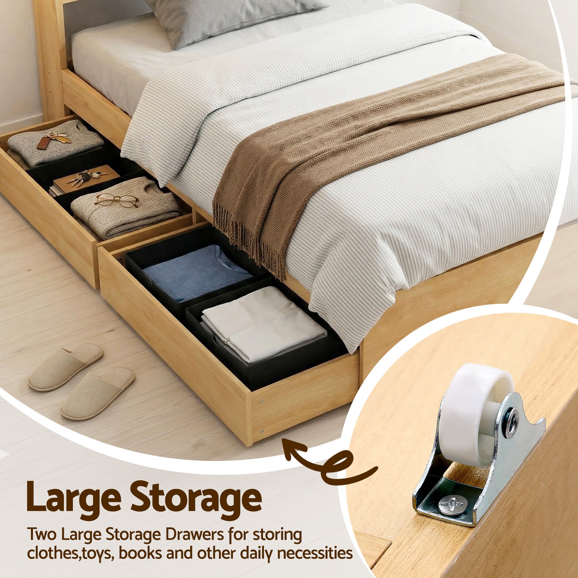 Cassandra 2 Drawer King Single Bed Frame Oak