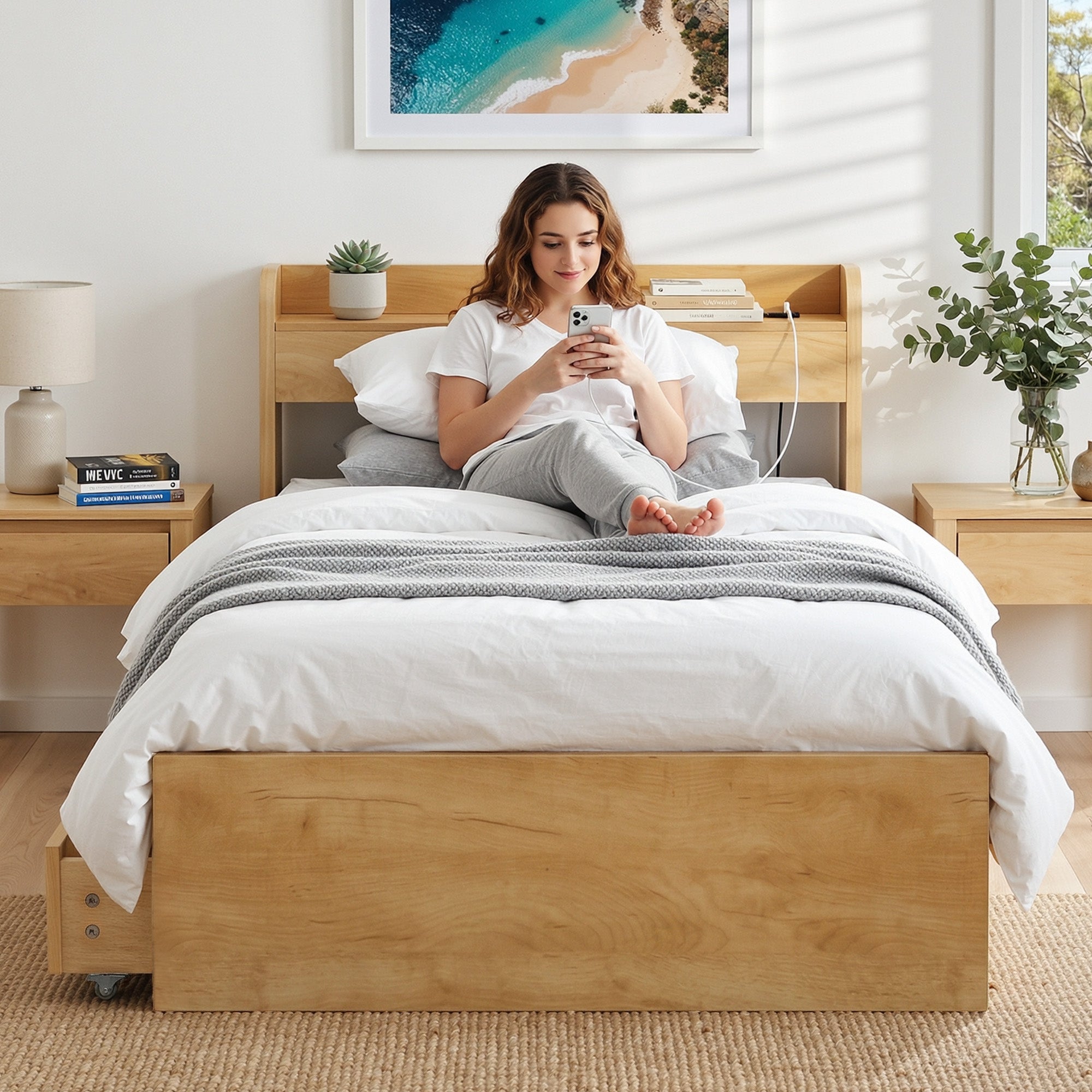 Cassandra 2 Drawer King Single Bed Frame Oak