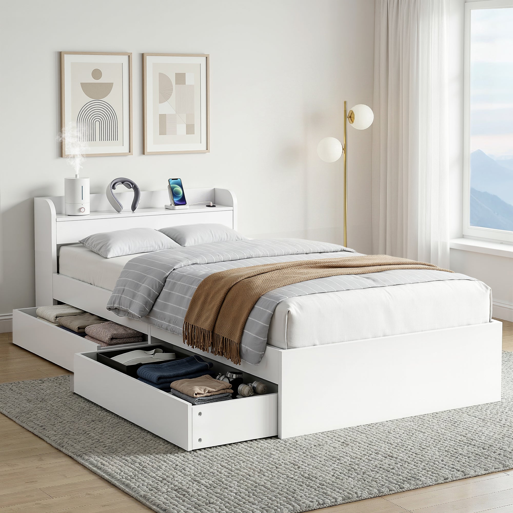 Cassandra 2 Drawer King Single Bed Frame White