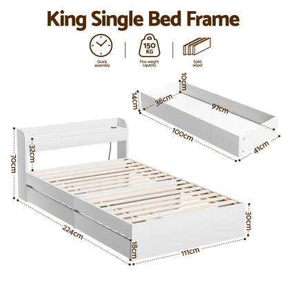 Cassandra 2 Drawer King Single Bed Frame White