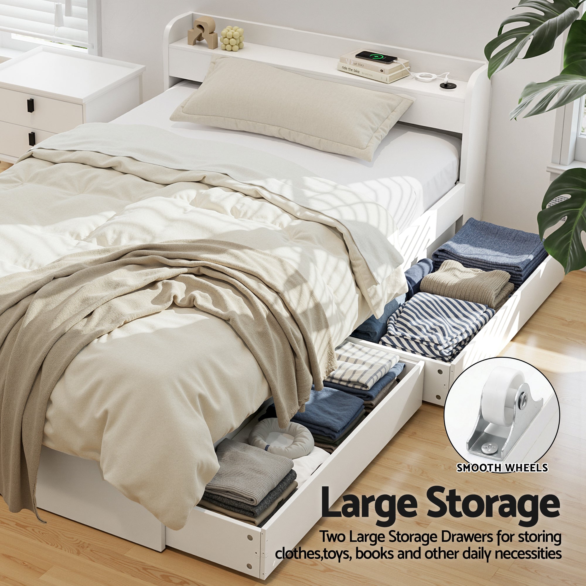 Cassandra 2 Drawer King Single Bed Frame White