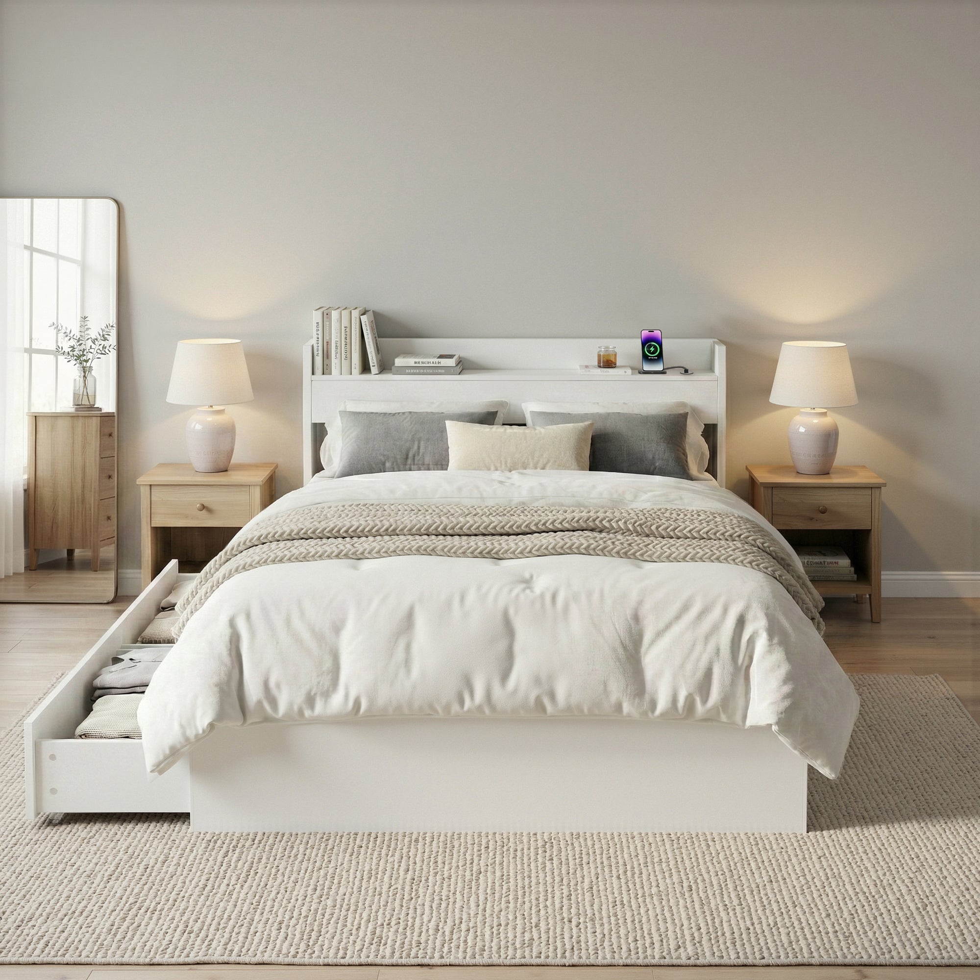 Cassandra 2 Drawer King Single Bed Frame White