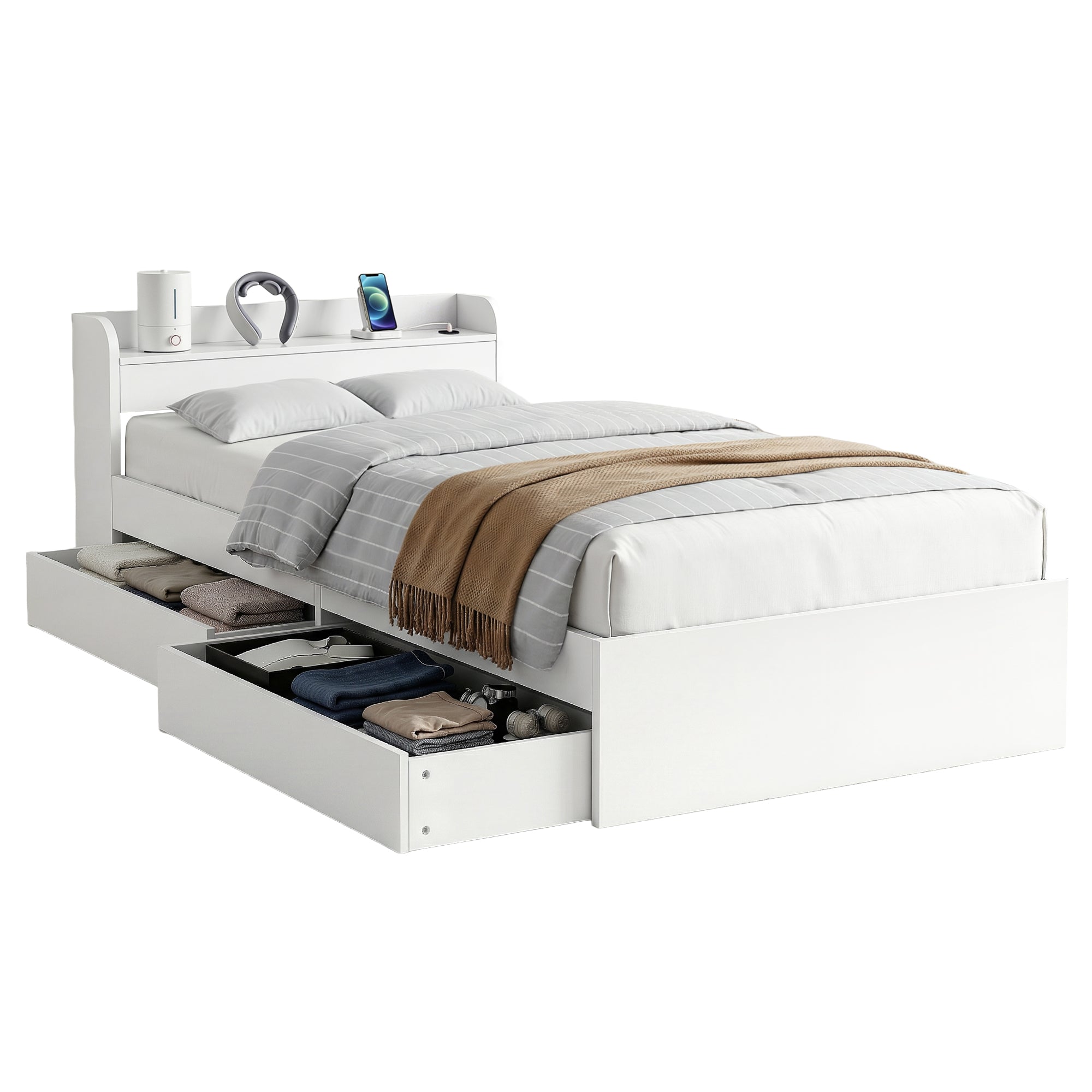 Cassandra 2 Drawer King Single Bed Frame White