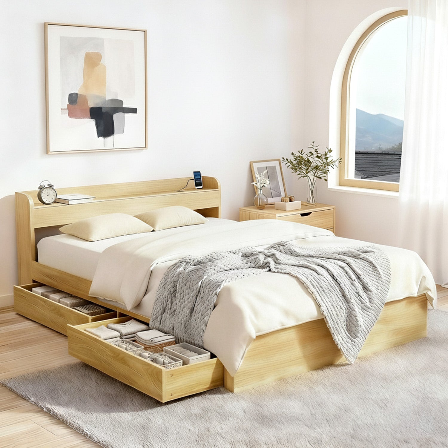 Cassandra 2 Drawer Queen Bed Frame Oak