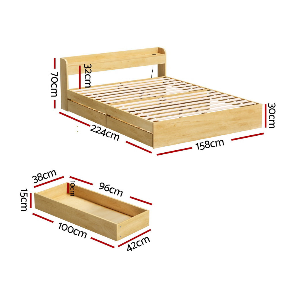 Cassandra 2 Drawer Queen Bed Frame Oak