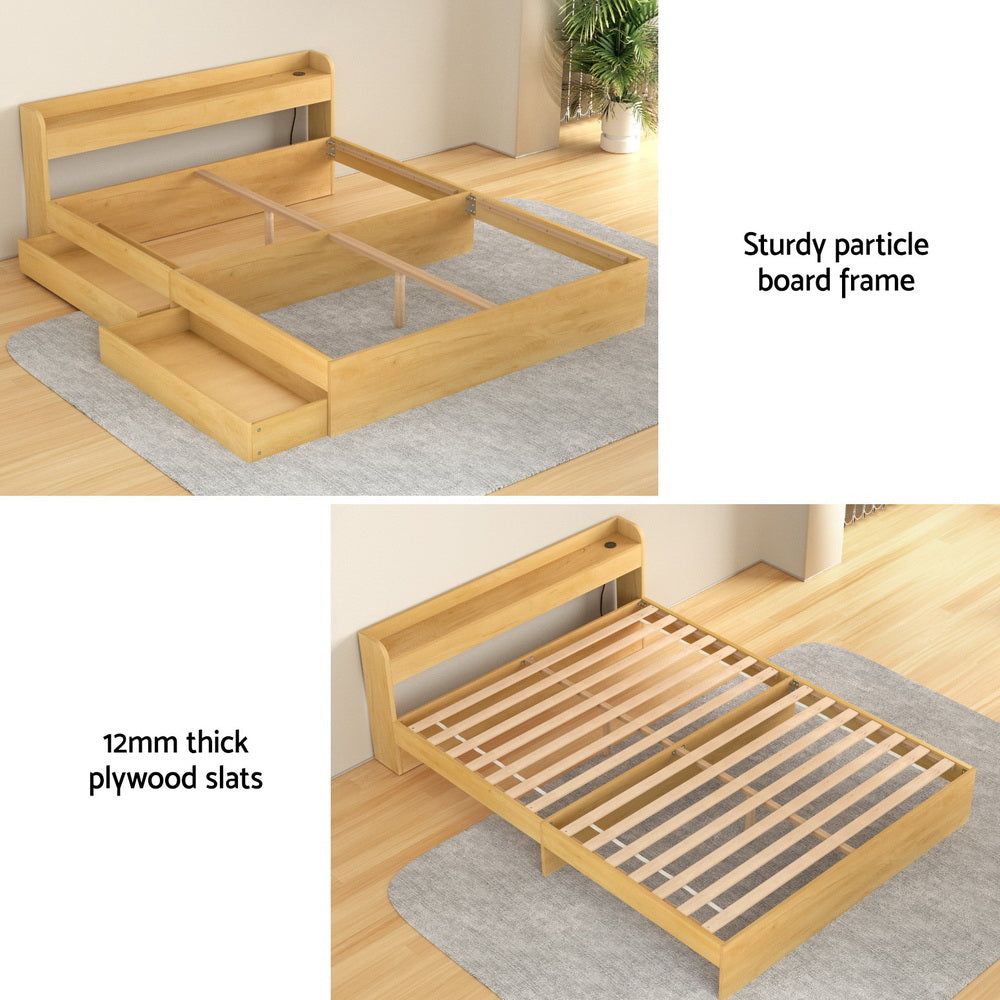Cassandra 2 Drawer Queen Bed Frame Oak