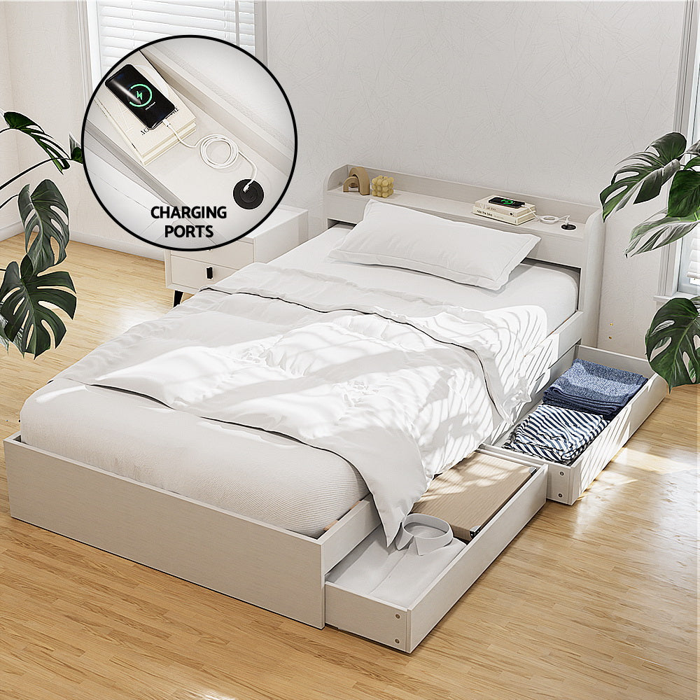 Cassandra 2 Drawer Single Bed Frame White