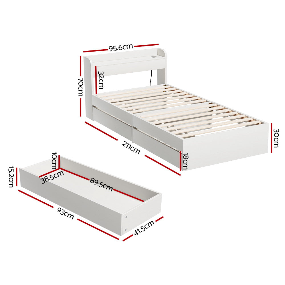 Cassandra 2 Drawer Single Bed Frame White