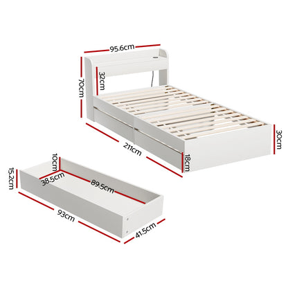 Cassandra 2 Drawer Single Bed Frame White