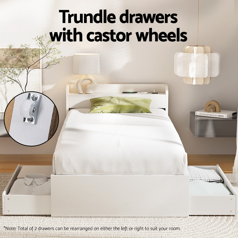 Cassandra 2 Drawer Single Bed Frame White
