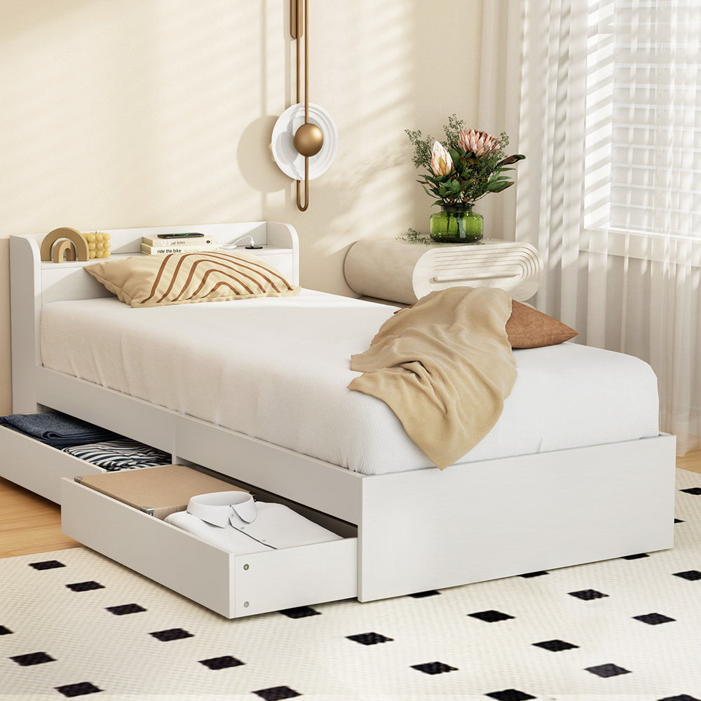 Cassandra 2 Drawer Single Bed Frame White