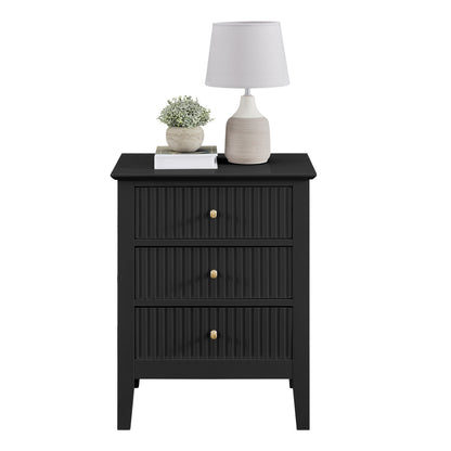 Zara Fluted 3 Draw Bedside - Black