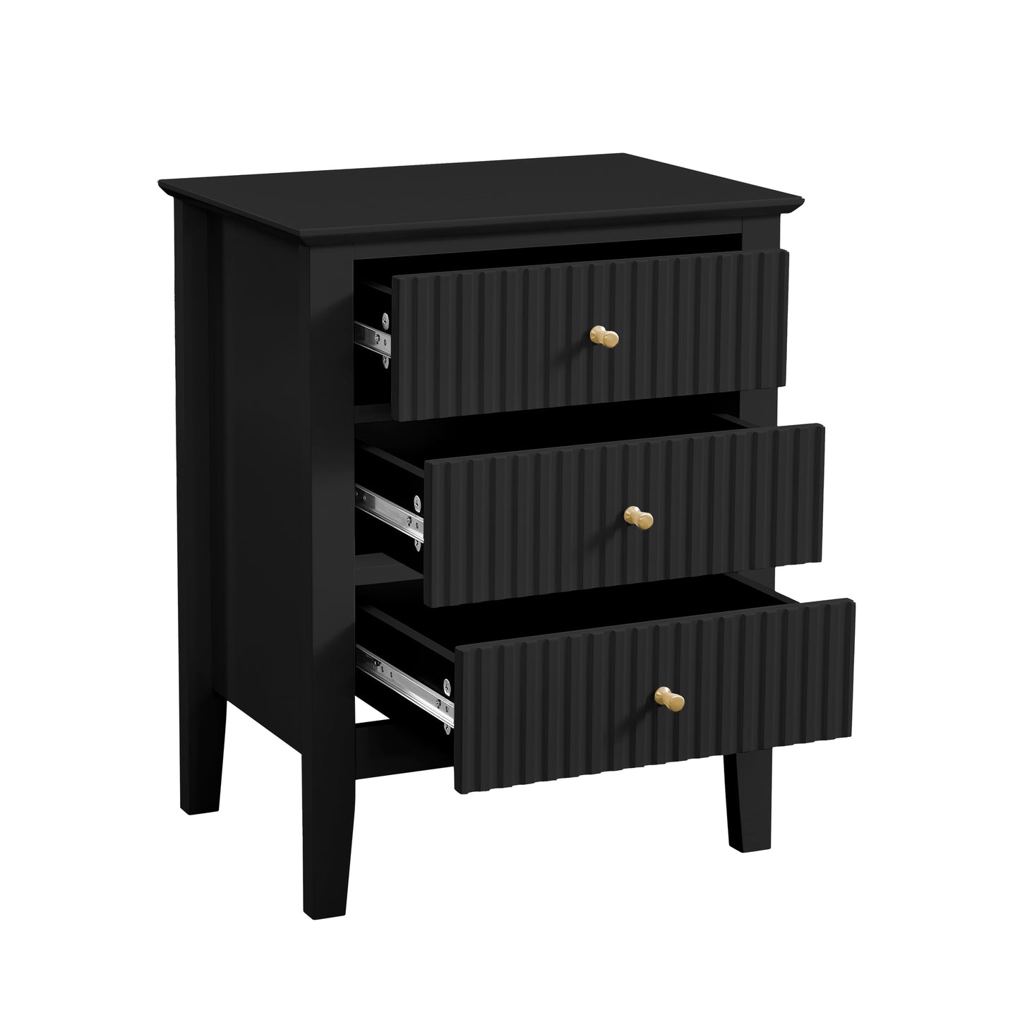Zara Fluted 3 Draw Bedside - Black