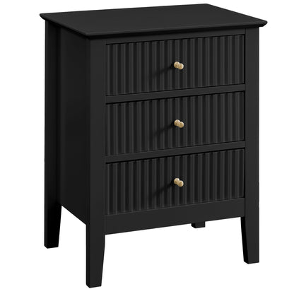 Zara Fluted 3 Draw Bedside - Black