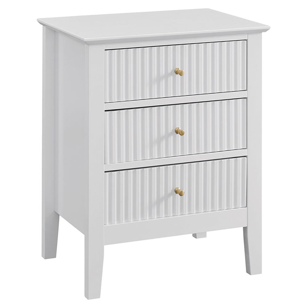 Zara Fluted 3 Draw Bedside - White