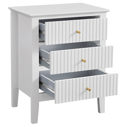 Zara Fluted 3 Draw Bedside - White