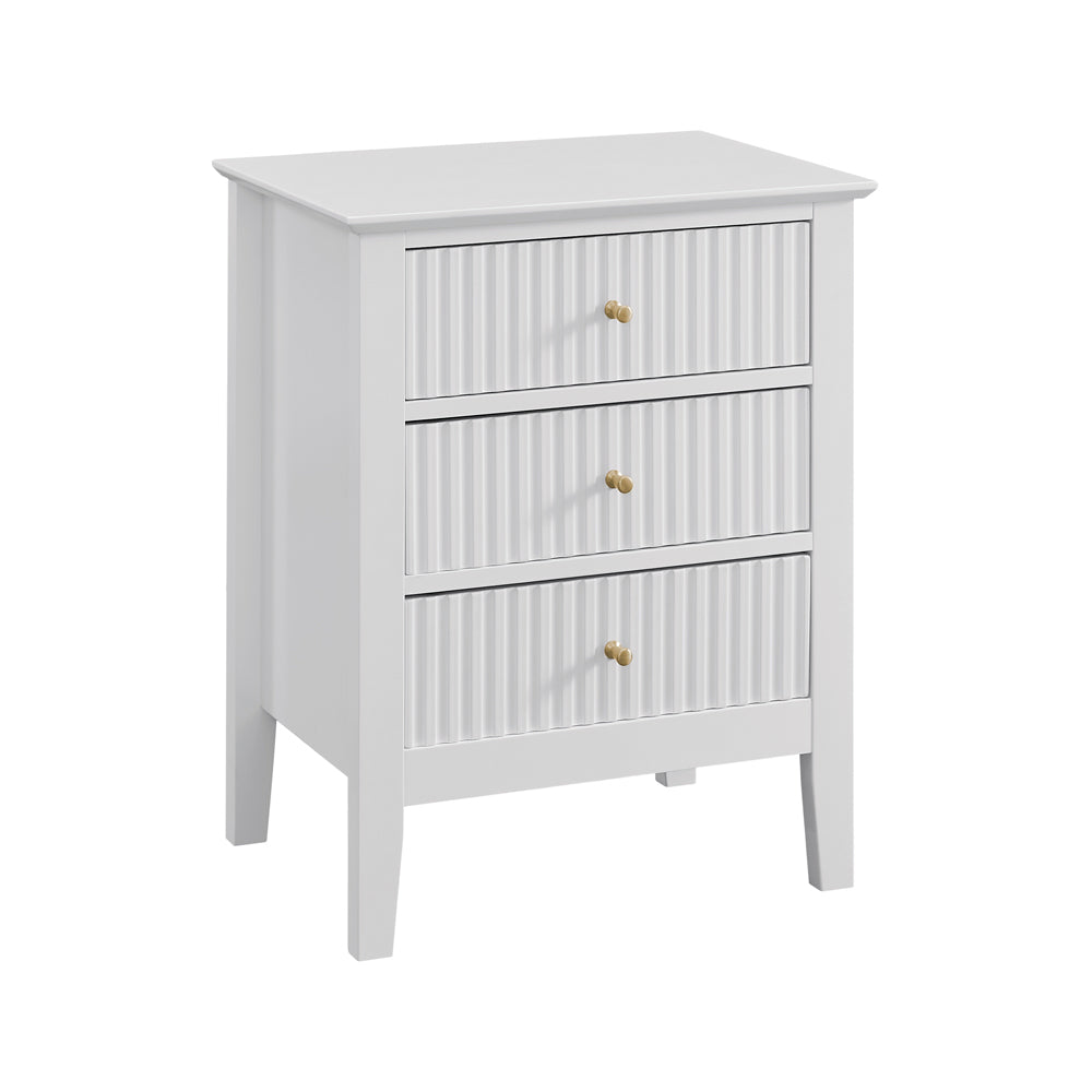 Zara Fluted 3 Draw Bedside - White