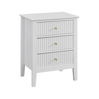 Zara Fluted 3 Draw Bedside - White