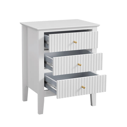 Zara Fluted 3 Draw Bedside - White