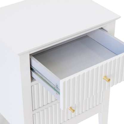 Zara Fluted 3 Draw Bedside - White