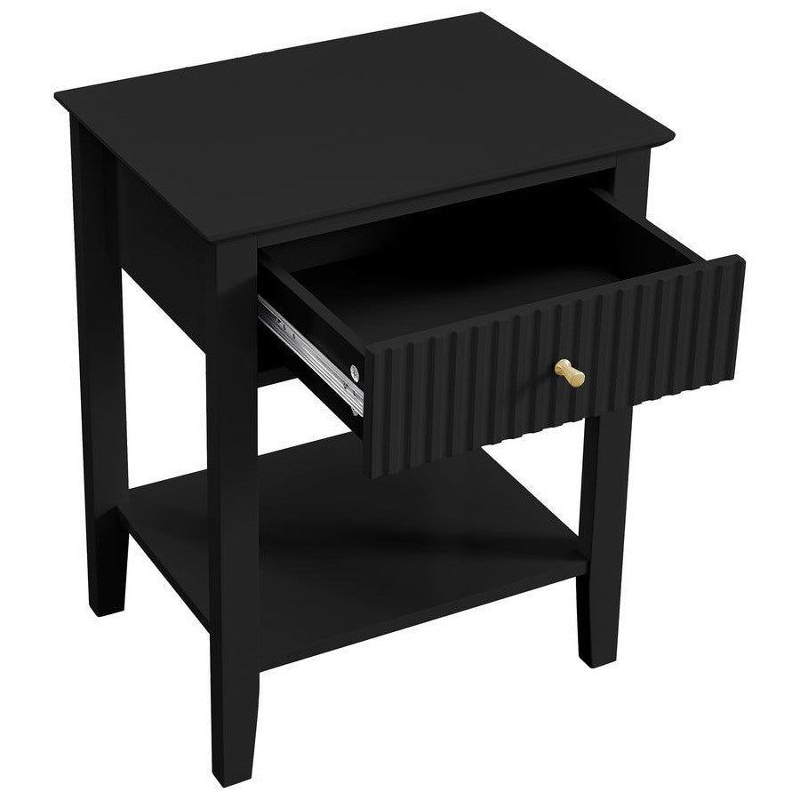 Zara Fluted Bedside Table - Black