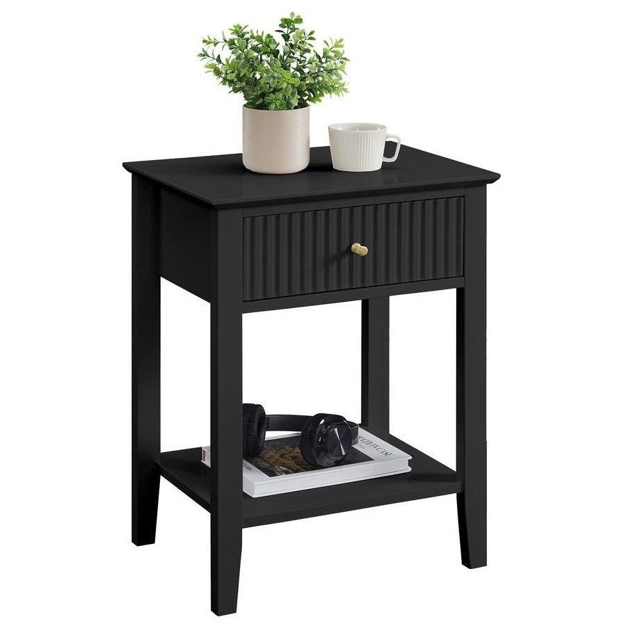 Zara Fluted Bedside Table - Black