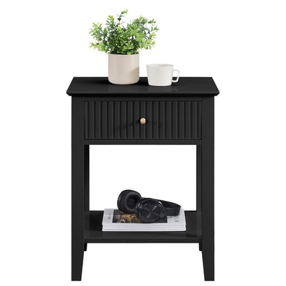 Zara Fluted Bedside Table - Black