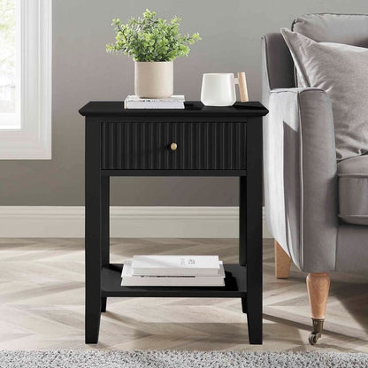 Zara Fluted Bedside Table - Black
