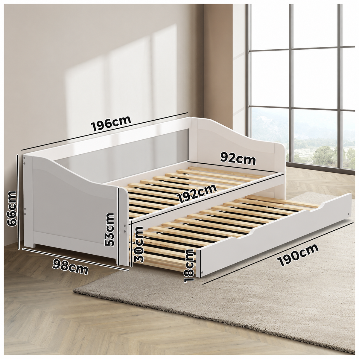 Nadine Trundle Bed Frame Single White